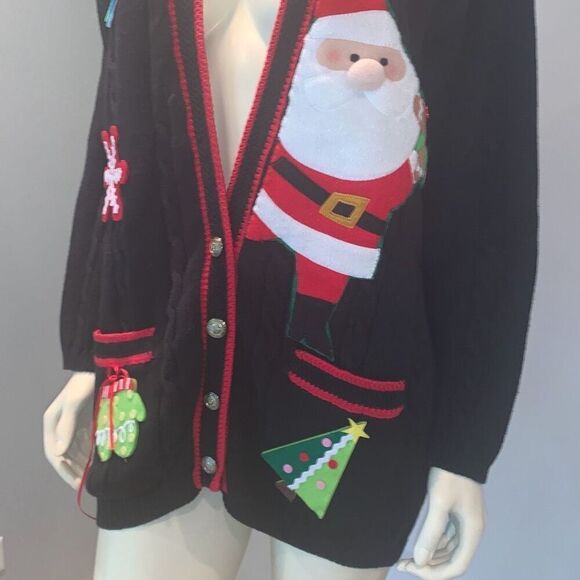 Vintage Jantzen Christmas Santa Holiday Button Down Cardigan Sweater Size XL - Picture 3 of 15